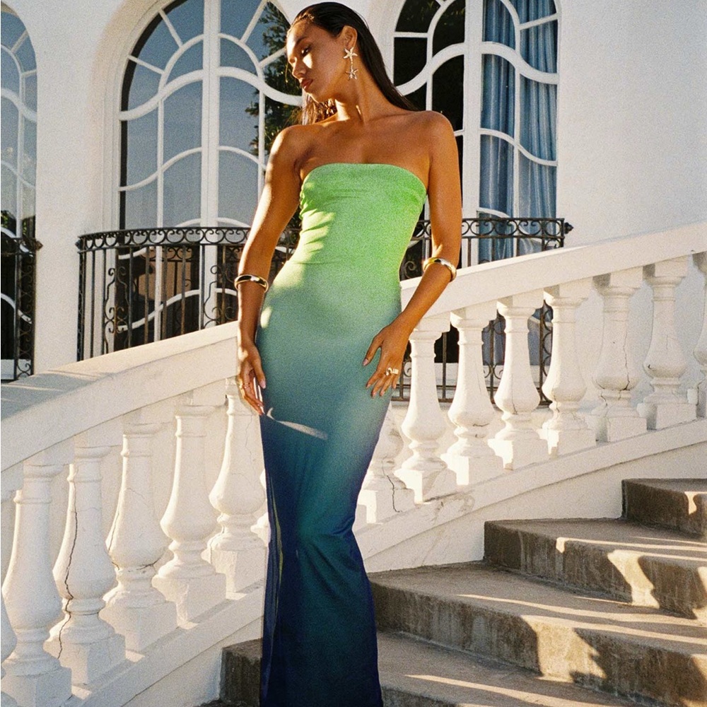 Princess Polly Green Blue Ombré Strapless Bodycon Dress